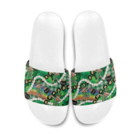 St Patrick's Day Palaka Hawaii Slide Sandals Kukui Nut Pikake Lei Shamrock Dabbing Leprechaun