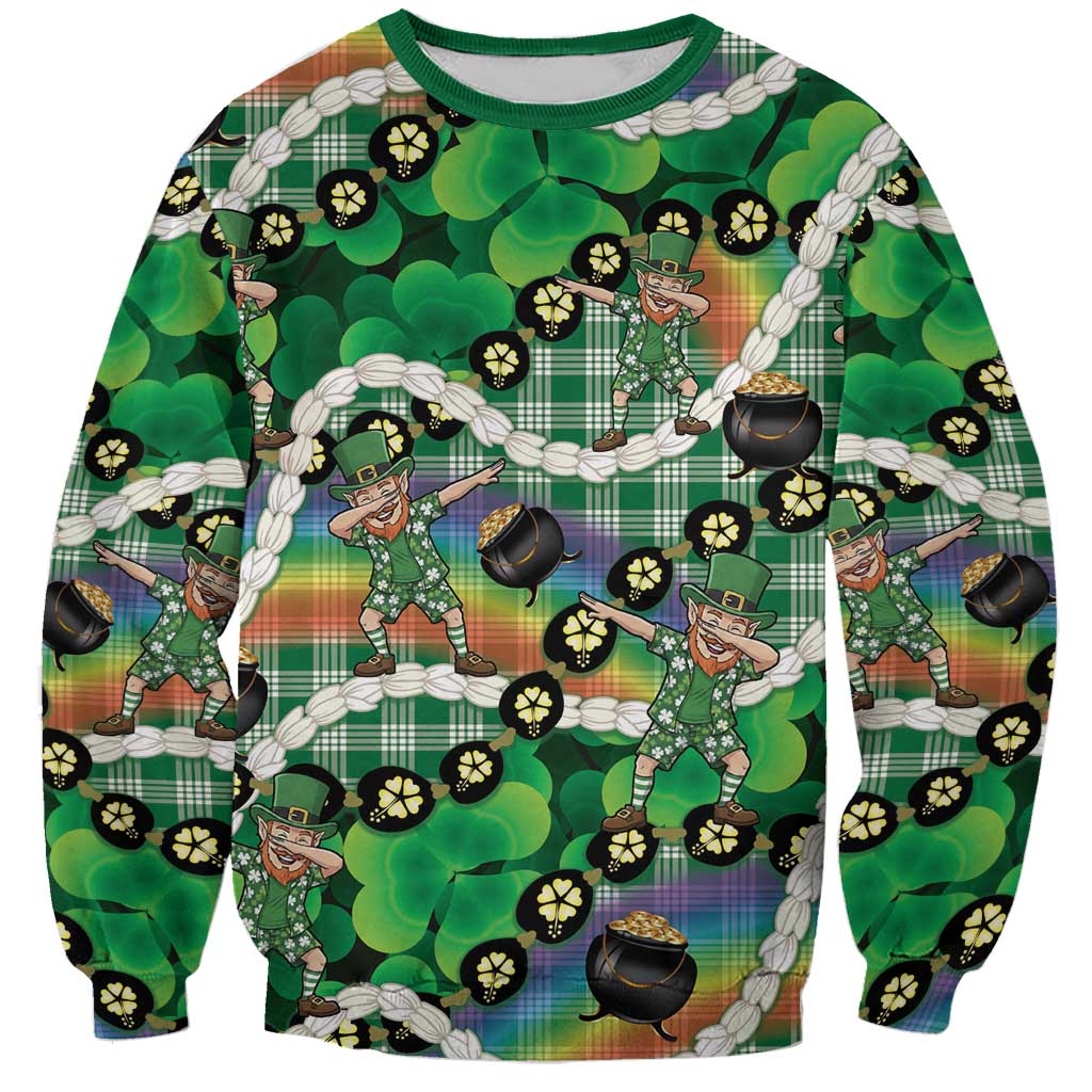St Patrick's Day Palaka Hawaii Sweatshirt Kukui Nut Pikake Lei Shamrock Dabbing Leprechaun LT14 Unisex Green - Polynesian Pride