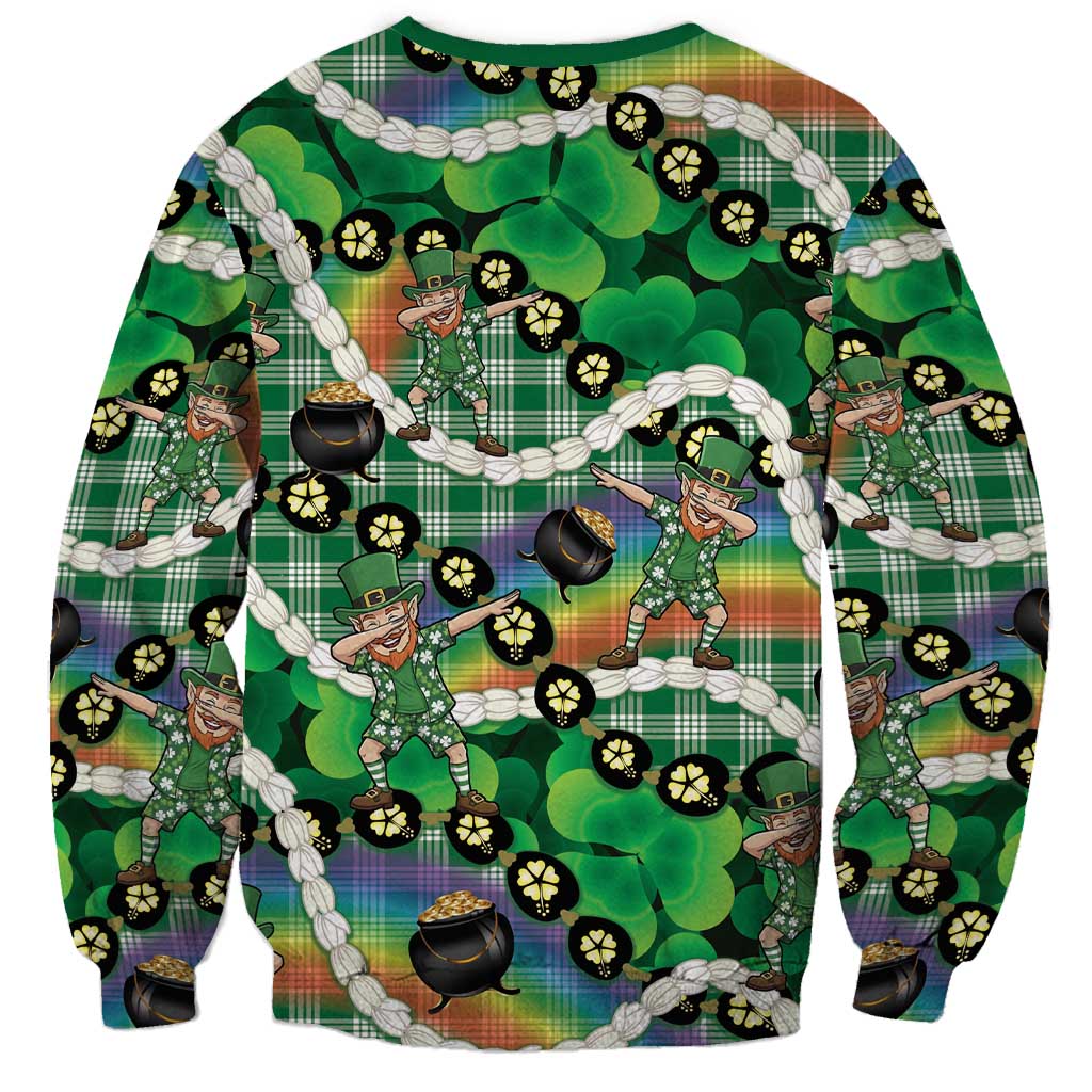 St Patrick's Day Palaka Hawaii Sweatshirt Kukui Nut Pikake Lei Shamrock Dabbing Leprechaun LT14 - Polynesian Pride
