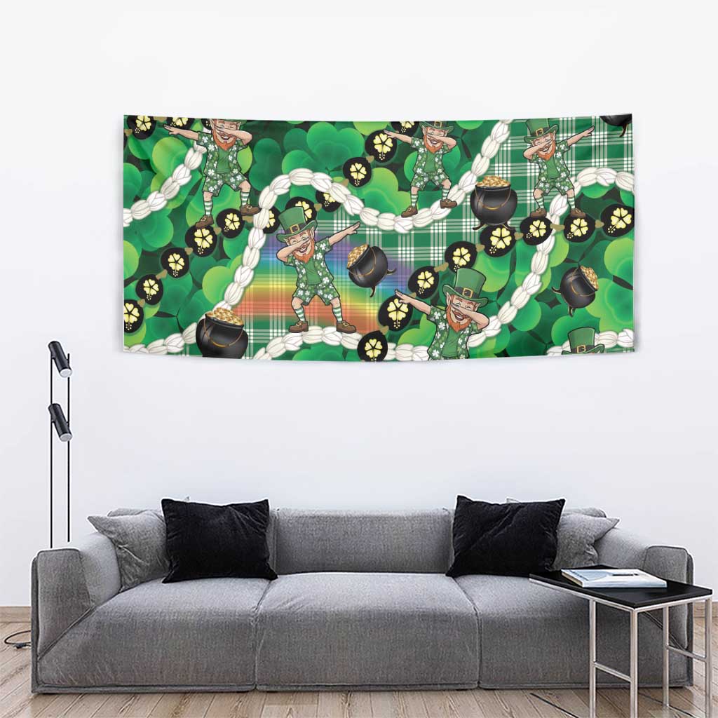 St Patrick's Day Palaka Hawaii Tapestry Kukui Nut Pikake Lei Shamrock Dabbing Leprechaun