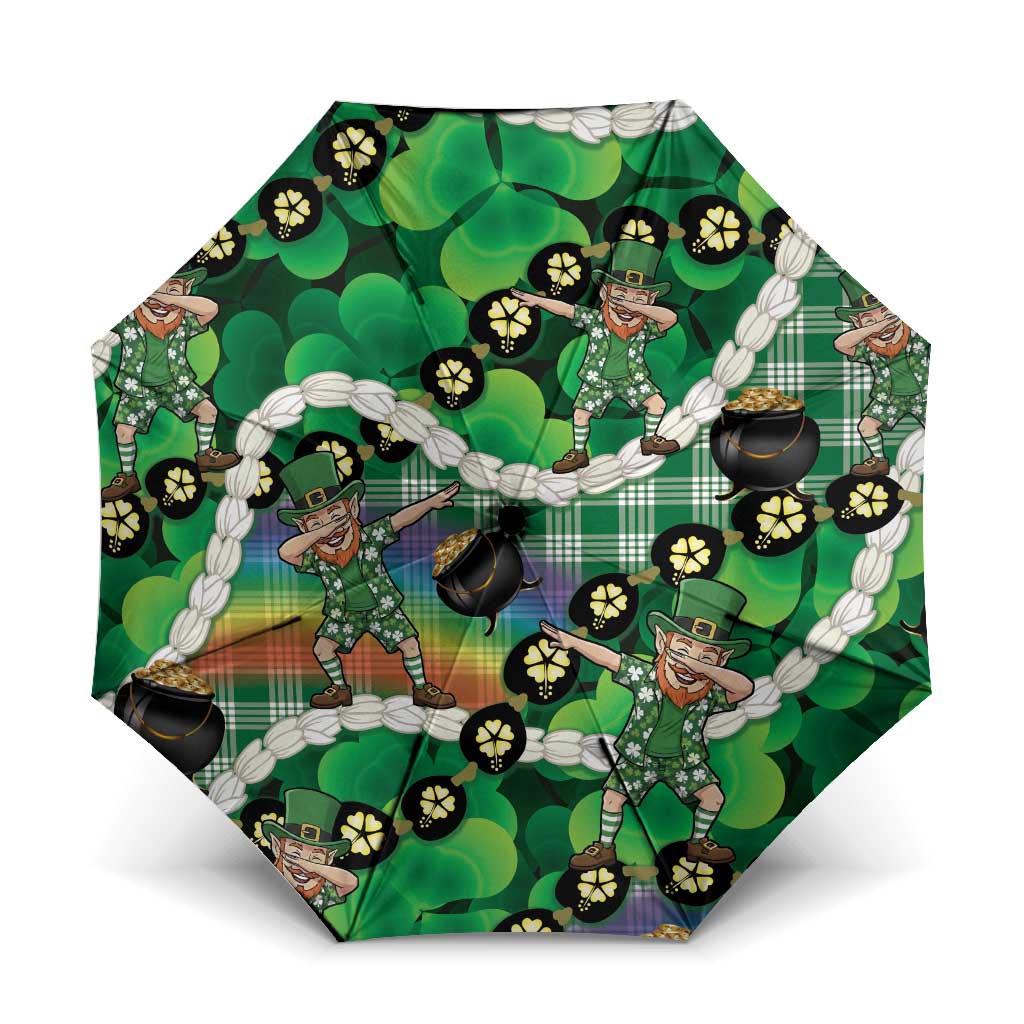 St Patrick's Day Palaka Hawaii Umbrella Kukui Nut Pikake Lei Shamrock Dabbing Leprechaun LT14 One Size Folded 11.42 inch Opened Diameter 37.4 inch Green - Polynesian Pride