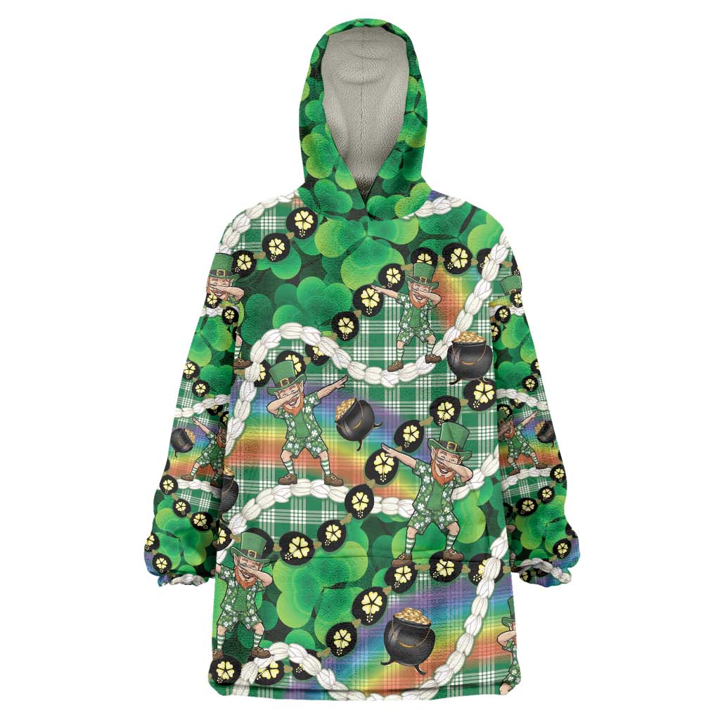 St Patrick's Day Palaka Hawaii Wearable Blanket Hoodie Kukui Nut Pikake Lei Shamrock Dabbing Leprechaun