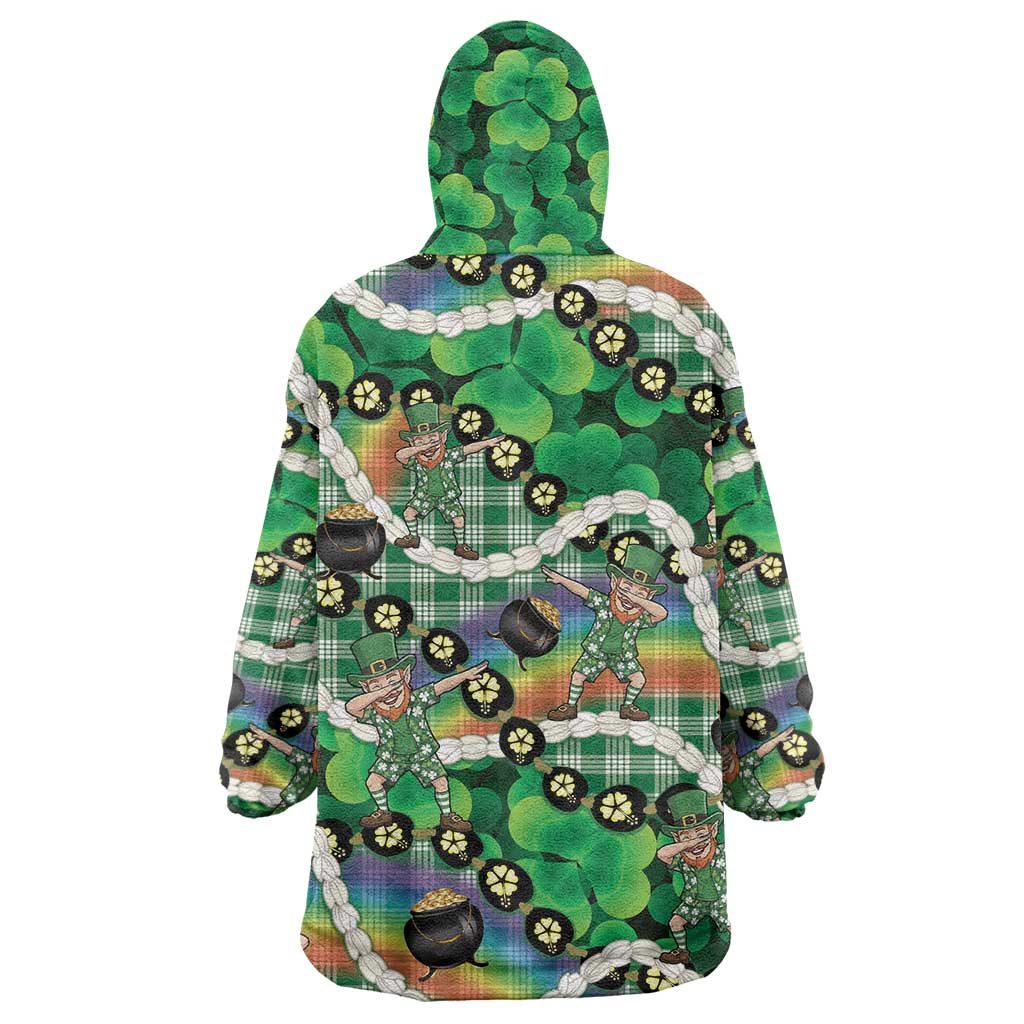 St Patrick's Day Palaka Hawaii Wearable Blanket Hoodie Kukui Nut Pikake Lei Shamrock Dabbing Leprechaun