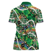 St Patrick's Day Palaka Hawaii Women Polo Shirt Kukui Nut Pikake Lei Shamrock Dabbing Leprechaun