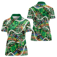 St Patrick's Day Palaka Hawaii Women Polo Shirt Kukui Nut Pikake Lei Shamrock Dabbing Leprechaun