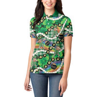 St Patrick's Day Palaka Hawaii Women Polo Shirt Kukui Nut Pikake Lei Shamrock Dabbing Leprechaun