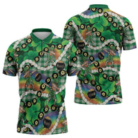 St Patrick's Day Palaka Hawaii Zipper Polo Shirt Kukui Nut Pikake Lei Shamrock Dabbing Leprechaun