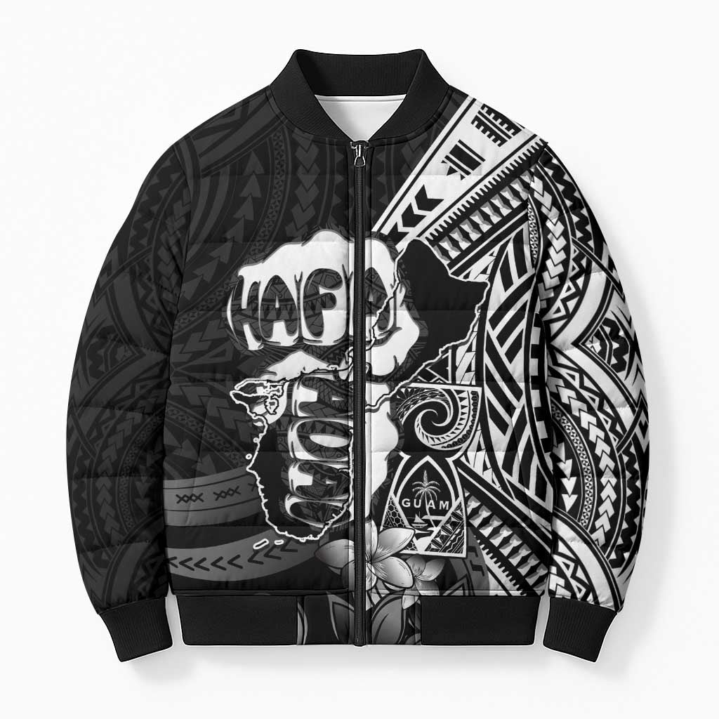 Hafa Adai Guam Discovery Day Bomber Puffer Jacket Chamorro Latte Stone Hand Black Version