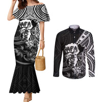 Hafa Adai Guam Discovery Day Couples Matching Mermaid Dress and Long Sleeve Button Shirt Chamorro Latte Stone Hand Black Version LT14 Black - Polynesian Pride