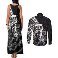 Hafa Adai Guam Discovery Day Couples Matching Tank Maxi Dress and Long Sleeve Button Shirt Chamorro Latte Stone Hand Black Version LT14 - Polynesian Pride