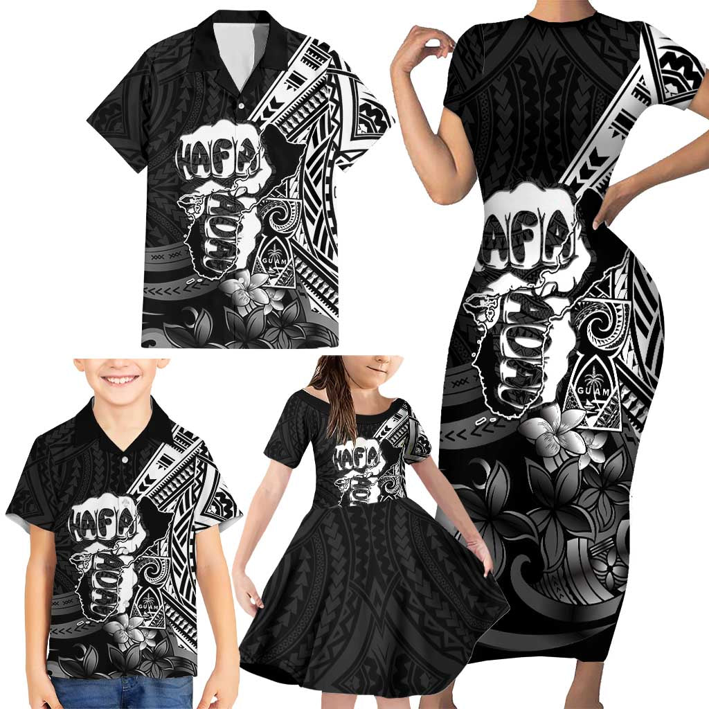 Hafa Adai Guam Discovery Day Family Matching Short Sleeve Bodycon Dress and Hawaiian Shirt Chamorro Latte Stone Hand Black Version LT14 - Polynesian Pride