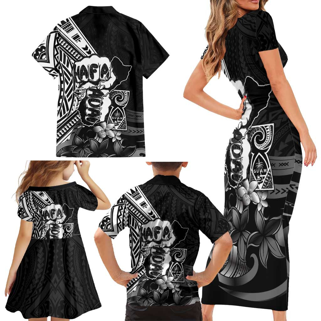 Hafa Adai Guam Discovery Day Family Matching Short Sleeve Bodycon Dress and Hawaiian Shirt Chamorro Latte Stone Hand Black Version LT14 - Polynesian Pride