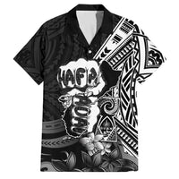 Hafa Adai Guam Discovery Day Family Matching Short Sleeve Bodycon Dress and Hawaiian Shirt Chamorro Latte Stone Hand Black Version LT14 Dad's Shirt - Short Sleeve Black - Polynesian Pride