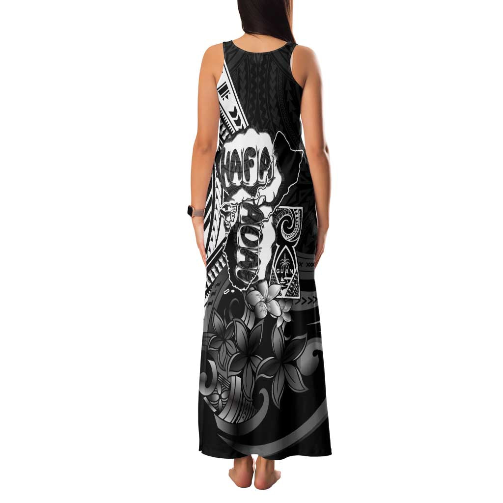 Hafa Adai Guam Discovery Day Family Matching Tank Maxi Dress and Hawaiian Shirt Chamorro Latte Stone Hand Black Version