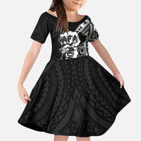 Hafa Adai Guam Discovery Day Kid Short Sleeve Dress Chamorro Latte Stone Hand Black Version LT14 KID Black - Polynesian Pride