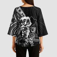 Hafa Adai Guam Discovery Day Kimono Sleeve Blouse Chamorro Latte Stone Hand Black Version