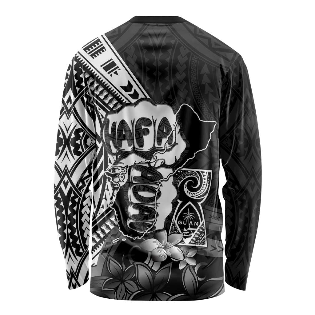 Hafa Adai Guam Discovery Day Long Sleeve Shirt Chamorro Latte Stone Hand Black Version