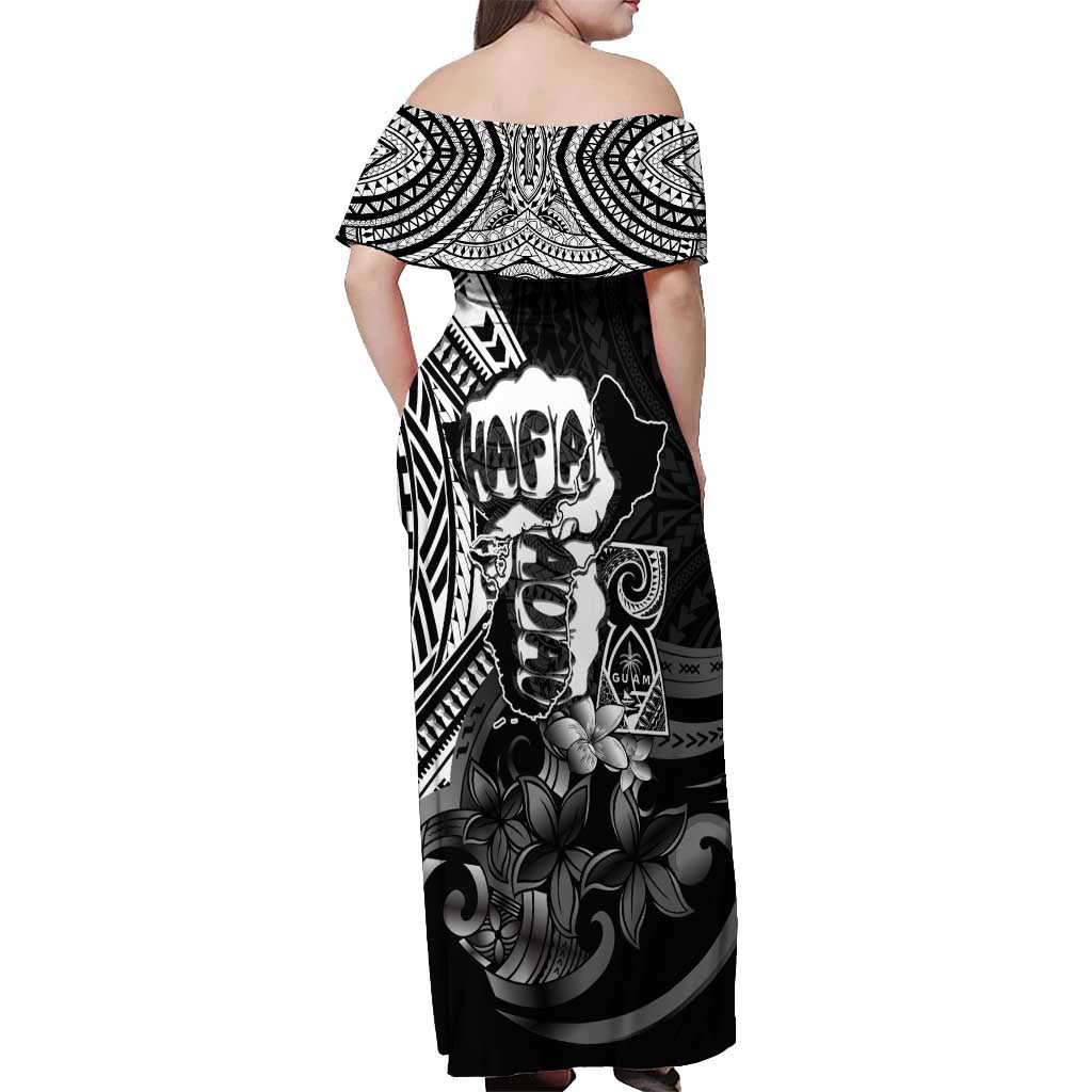 Hafa Adai Guam Discovery Day Off Shoulder Maxi Dress Chamorro Latte Stone Hand Black Version
