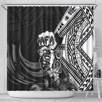 Hafa Adai Guam Discovery Day Shower Curtain Chamorro Latte Stone Hand Black Version