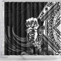 Hafa Adai Guam Discovery Day Shower Curtain Chamorro Latte Stone Hand Black Version