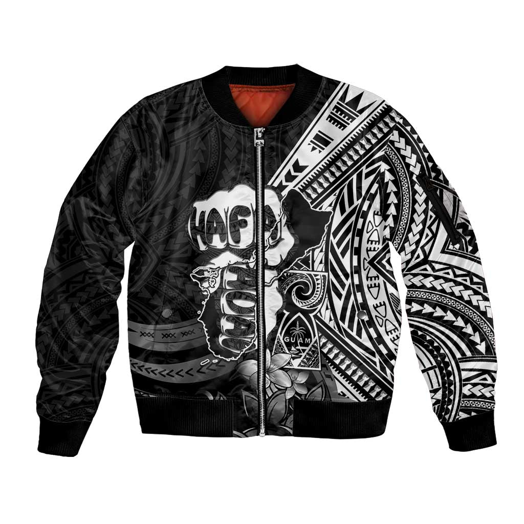 Hafa Adai Guam Discovery Day Sleeve Zip Bomber Jacket Chamorro Latte Stone Hand Black Version