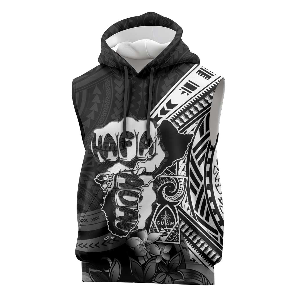 Hafa Adai Guam Discovery Day Sleeveless Hoodie Chamorro Latte Stone Hand Black Version LT14 Black - Polynesian Pride