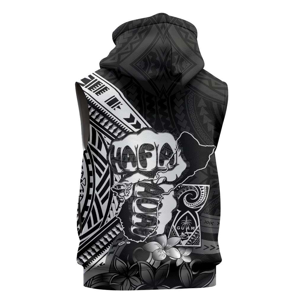 Hafa Adai Guam Discovery Day Sleeveless Hoodie Chamorro Latte Stone Hand Black Version LT14 - Polynesian Pride