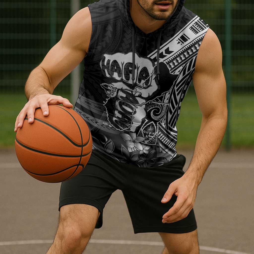 Hafa Adai Guam Discovery Day Sleeveless Hoodie Chamorro Latte Stone Hand Black Version LT14 - Polynesian Pride