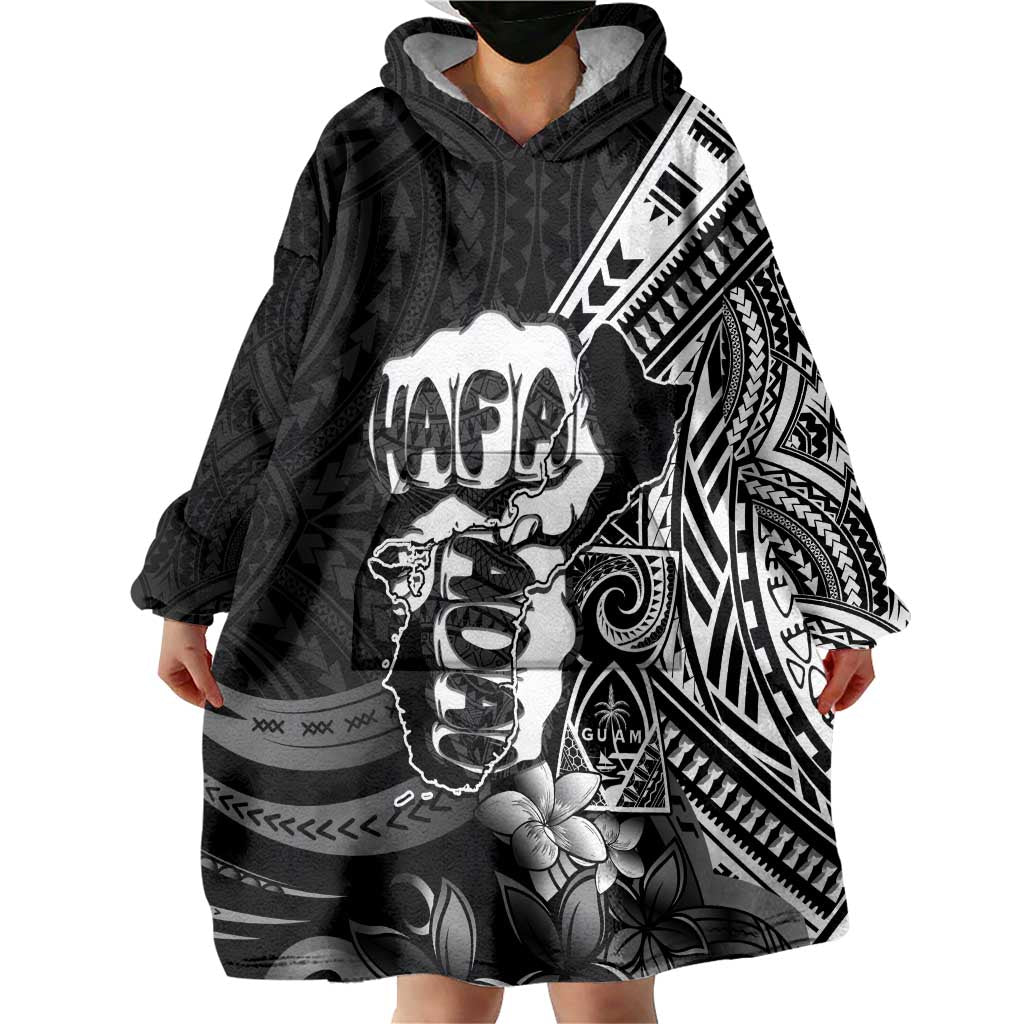 Hafa Adai Guam Discovery Day Wearable Blanket Hoodie Chamorro Latte Stone Hand Black Version LT14 - Polynesian Pride