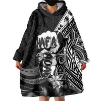 Hafa Adai Guam Discovery Day Wearable Blanket Hoodie Chamorro Latte Stone Hand Black Version LT14 - Polynesian Pride