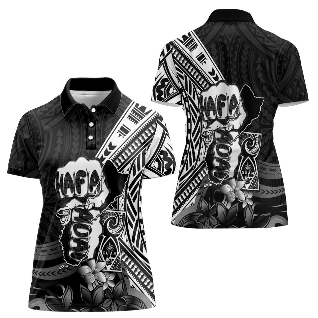 Hafa Adai Guam Discovery Day Women Polo Shirt Chamorro Latte Stone Hand Black Version