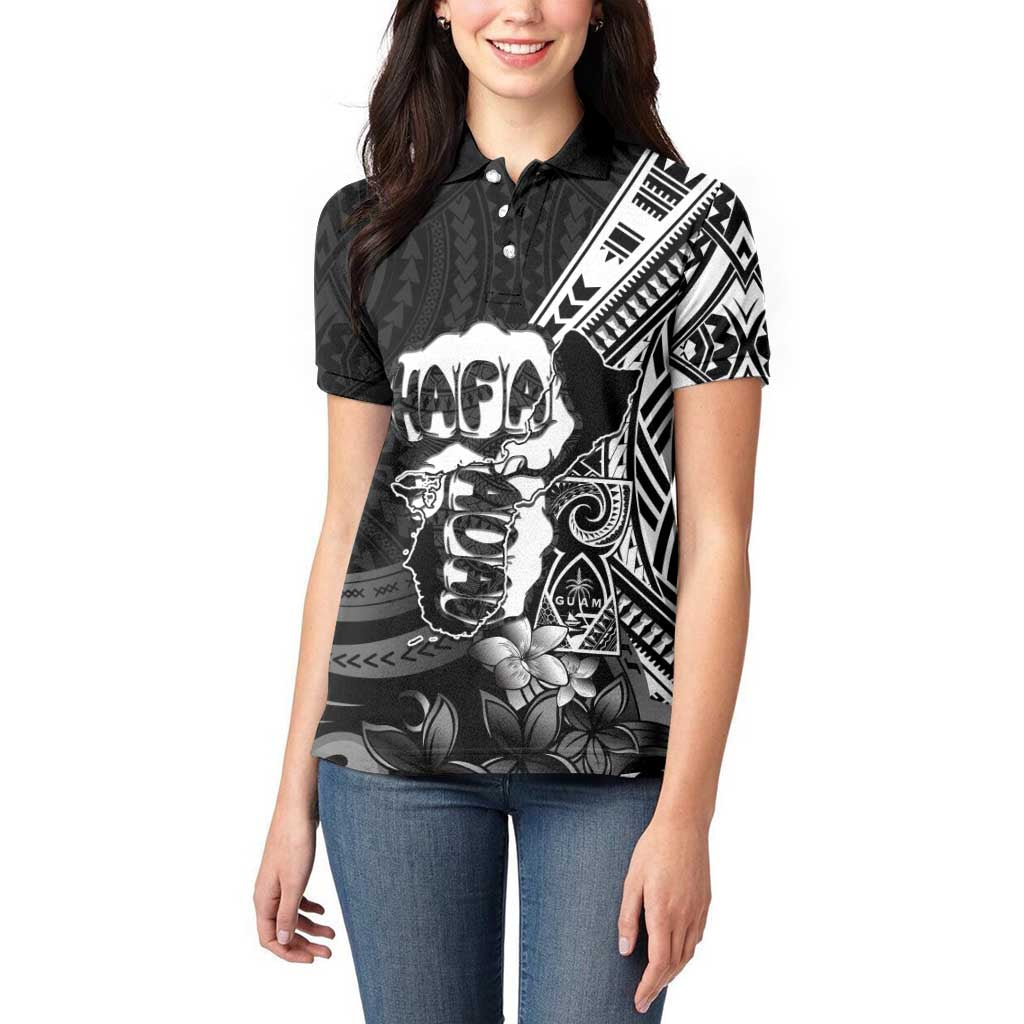 Hafa Adai Guam Discovery Day Women Polo Shirt Chamorro Latte Stone Hand Black Version