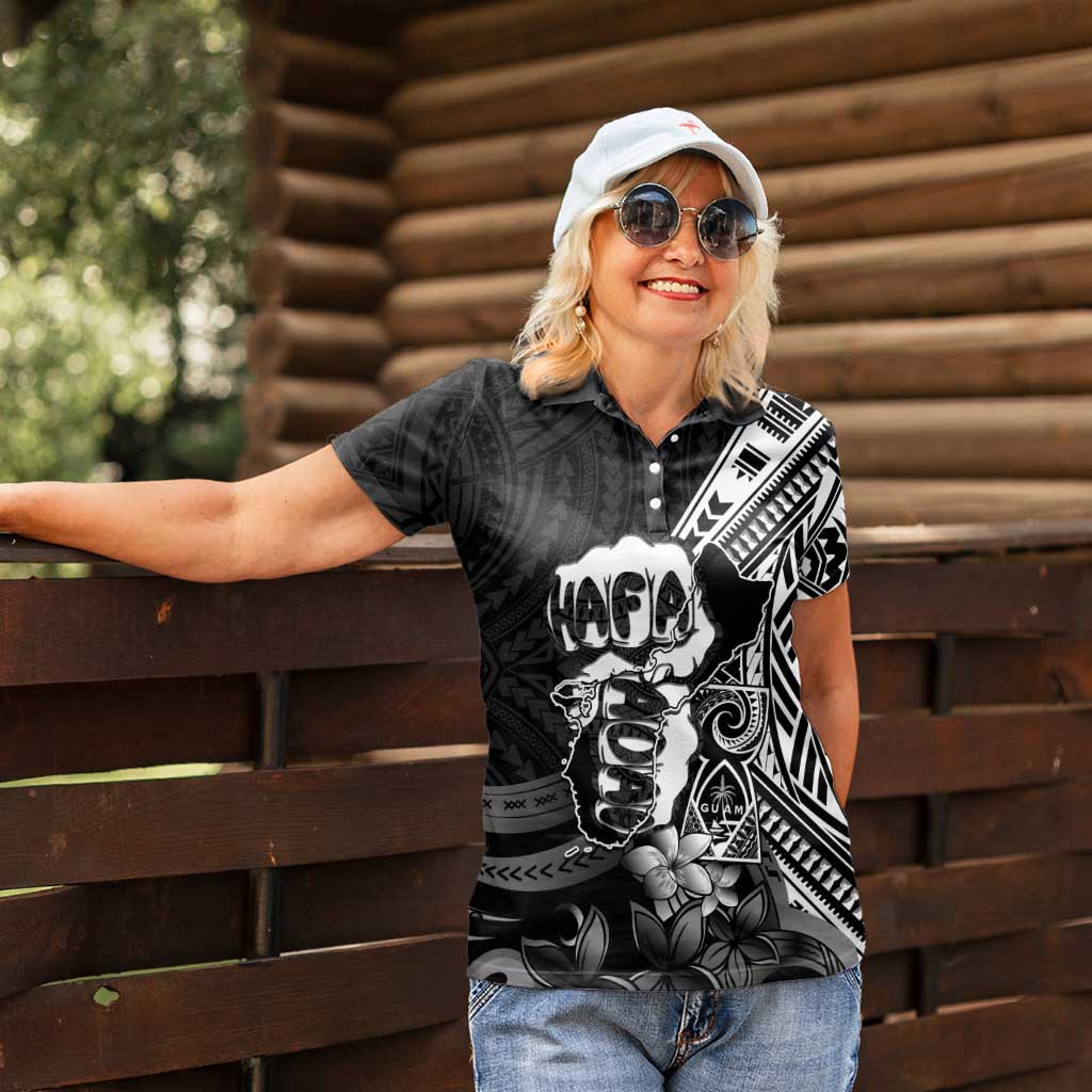 Hafa Adai Guam Discovery Day Women Polo Shirt Chamorro Latte Stone Hand Black Version