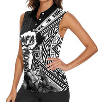 Hafa Adai Guam Discovery Day Women Sleeveless Polo Shirt Chamorro Latte Stone Hand Black Version