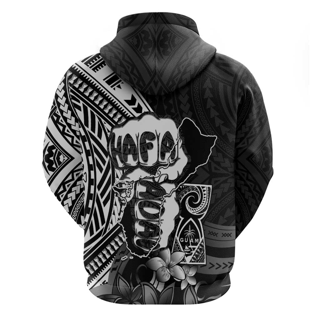 Hafa Adai Guam Discovery Day Zip Hoodie Chamorro Latte Stone Hand Black Version