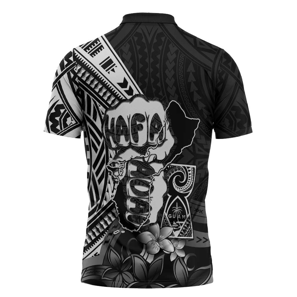 Hafa Adai Guam Discovery Day Zipper Polo Shirt Chamorro Latte Stone Hand Black Version