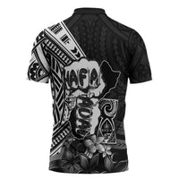Hafa Adai Guam Discovery Day Zipper Polo Shirt Chamorro Latte Stone Hand Black Version
