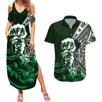 Hafa Adai Guam Discovery Day Couples Matching Summer Maxi Dress and Hawaiian Shirt Chamorro Latte Stone Hand Green Version