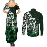 Hafa Adai Guam Discovery Day Couples Matching Summer Maxi Dress and Long Sleeve Button Shirt Chamorro Latte Stone Hand Green Version LT14 - Polynesian Pride