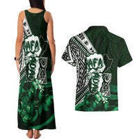 Hafa Adai Guam Discovery Day Couples Matching Tank Maxi Dress and Hawaiian Shirt Chamorro Latte Stone Hand Green Version