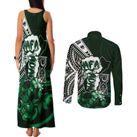 Hafa Adai Guam Discovery Day Couples Matching Tank Maxi Dress and Long Sleeve Button Shirt Chamorro Latte Stone Hand Green Version LT14 - Polynesian Pride