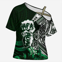 Hafa Adai Guam Discovery Day Cross Shoulder Shirt Chamorro Latte Stone Hand Green Version
