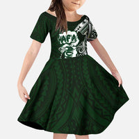Hafa Adai Guam Discovery Day Family Matching Long Sleeve Bodycon Dress and Hawaiian Shirt Chamorro Latte Stone Hand Green Version LT14 Daughter's Dress Green - Polynesian Pride