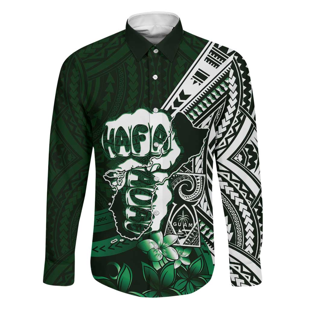 Hafa Adai Guam Discovery Day Family Matching Long Sleeve Bodycon Dress and Hawaiian Shirt Chamorro Latte Stone Hand Green Version LT14 Dad's Shirt - Long Sleeve Green - Polynesian Pride