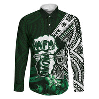 Hafa Adai Guam Discovery Day Family Matching Long Sleeve Bodycon Dress and Hawaiian Shirt Chamorro Latte Stone Hand Green Version LT14 Dad's Shirt - Long Sleeve Green - Polynesian Pride