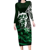Hafa Adai Guam Discovery Day Family Matching Long Sleeve Bodycon Dress and Hawaiian Shirt Chamorro Latte Stone Hand Green Version LT14 Mom's Dress Green - Polynesian Pride