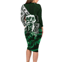 Hafa Adai Guam Discovery Day Family Matching Long Sleeve Bodycon Dress and Hawaiian Shirt Chamorro Latte Stone Hand Green Version LT14 - Polynesian Pride
