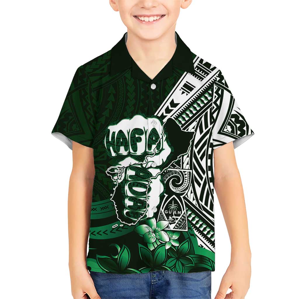 Hafa Adai Guam Discovery Day Family Matching Long Sleeve Bodycon Dress and Hawaiian Shirt Chamorro Latte Stone Hand Green Version LT14 Son's Shirt Green - Polynesian Pride