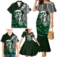 Hafa Adai Guam Discovery Day Family Matching Mermaid Dress and Hawaiian Shirt Chamorro Latte Stone Hand Green Version