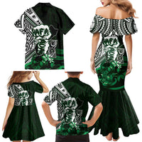 Hafa Adai Guam Discovery Day Family Matching Mermaid Dress and Hawaiian Shirt Chamorro Latte Stone Hand Green Version